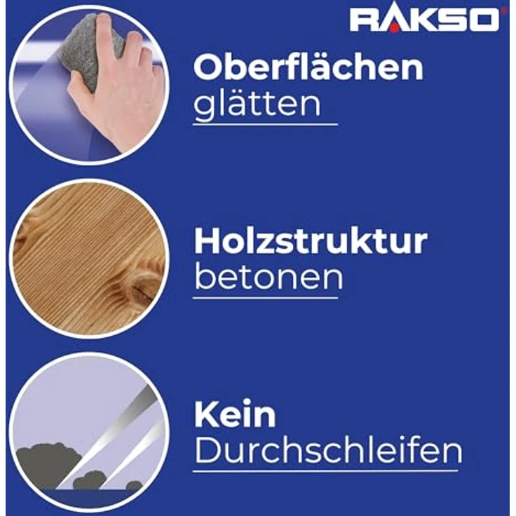 RAKSO Stahlwolle DIY Polier- und Schleifpads, 3er Set fein, mittel, grob für Holz, Farbe, Metall – Premium-Qualität Made in Germany – Bild 4