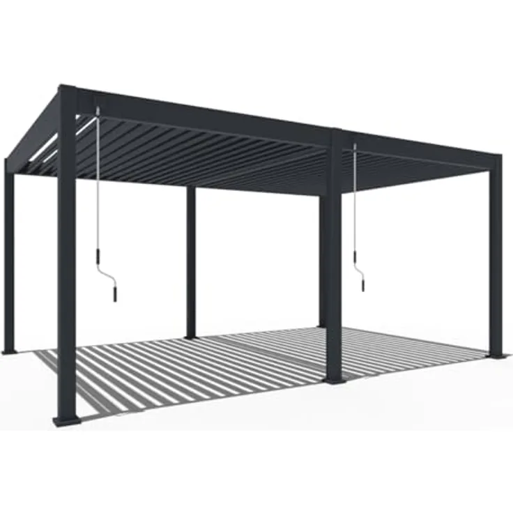 Weide SONNENSCHUTZ Weide Deluxe Voll-Alu-Pavillon 3,6 x 5,3 M Lamellendach anthrazit Pergola freistehend