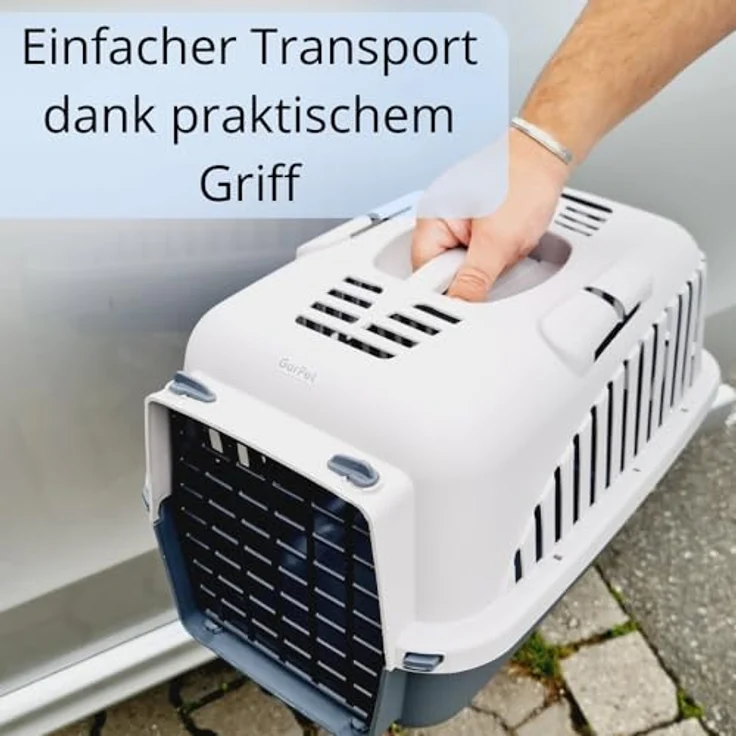 GarPet Hundebox Auto Rückbank Transportbox Katze Katzentransportbox Kaninchen Katzenkorb Transport Hundetransportbox Grau mit Autogurt-Vorrichtung und optimaler Belüftung – Bild 3