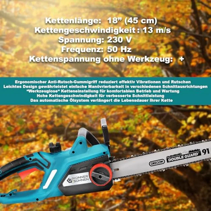 Könner & Söhnen Elektro-Kettensäge KS CS2400-18, 1-tlg., geringes Gewicht, hohe Wendigkeit, reversibel, grün – Bild 4