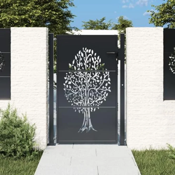 vidaXL Gartentor Anthrazit 105x130 cm Stahl Baum-Design Abschließbar Schlüsse - Preisvergleich – Bild 3