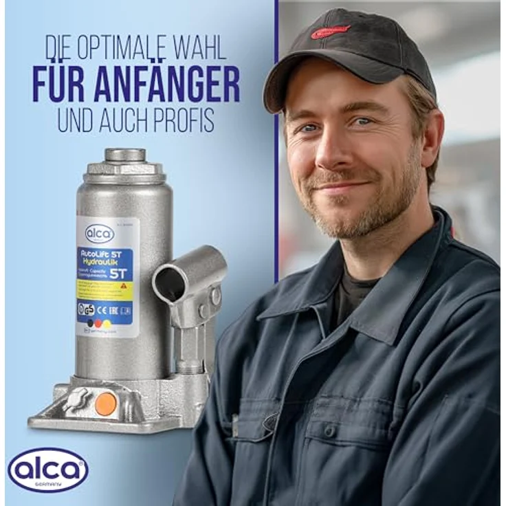 alca® Wagenheber Unterstellheber, hydraulischer Flaschenheber mit 5t Tragkraft, Hubhöhe 197 bis 382 mm, silber, inkl. Koffer – Bild 8