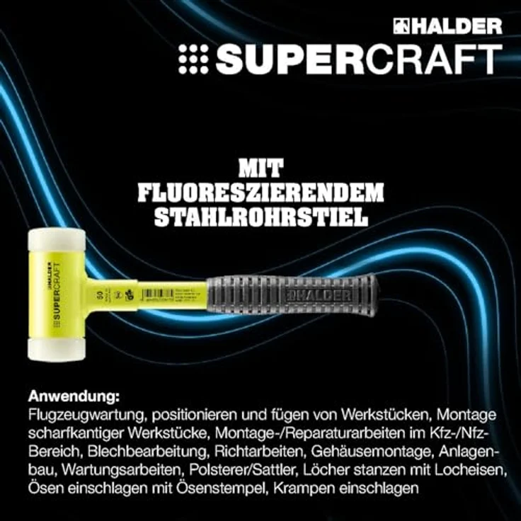Halder 3377.130 SUPERCRAFT-Schonhammer, rückschlagfrei, mit bruchsicherem Stahlrohrstiel, gelb lackiert Ø 30, Nylon – Bild 4