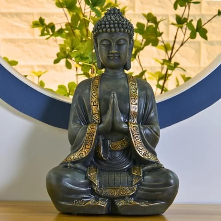 zen Light Große Statue Buddha Vermittlung, Kunstharz, Bonze, 15 x 24 x 37.5 cm – Bild 6