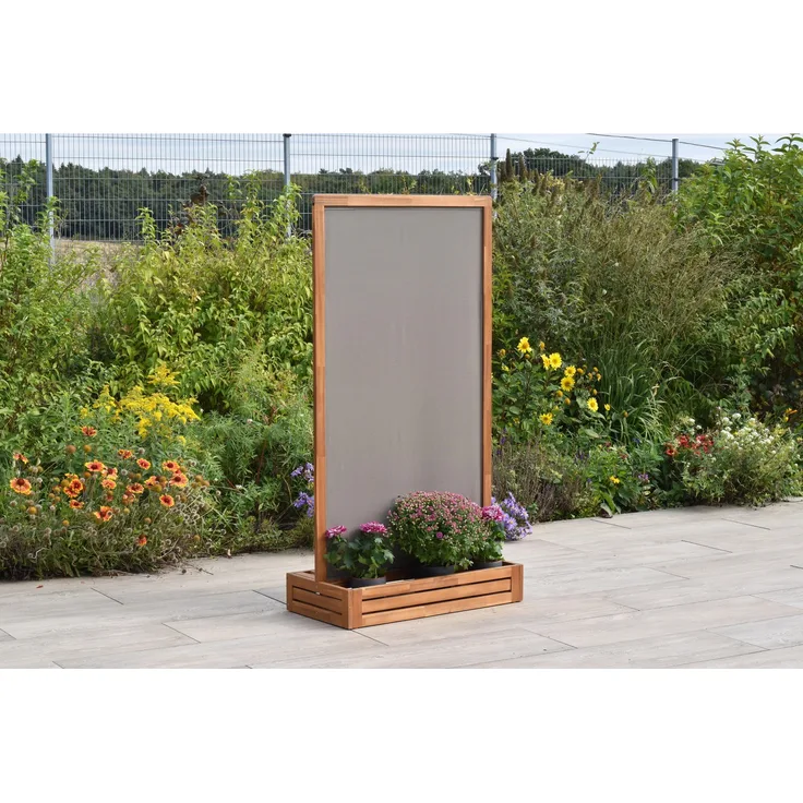Merxx Sichtschutz mit Textilbespannung, 90 x 45 x 171 cm, geöltes Akazienholz mit taupefarbener Textilbespannung