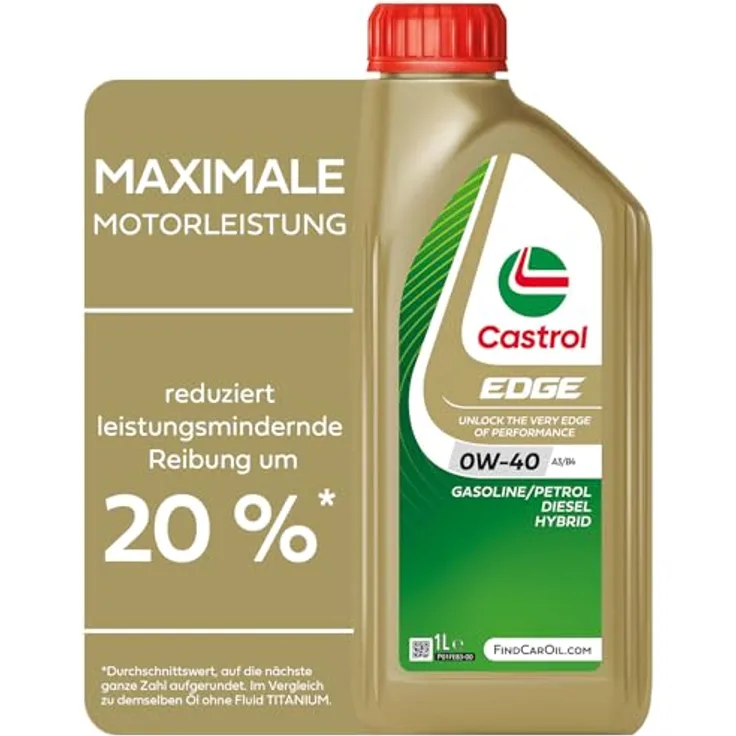 Castrol Motoröl Edge 0W-40 A3/B4 H 1F, Hochleistungs-Motoröl für Hybridfahrzeuge, 1 l