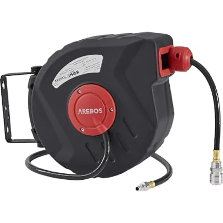 Arebos Automatischer Druckluftschlauch-Aufroller, 10 m, 180° schwenkbar, inkl. Wandhalterung, Rot – Bild 1
