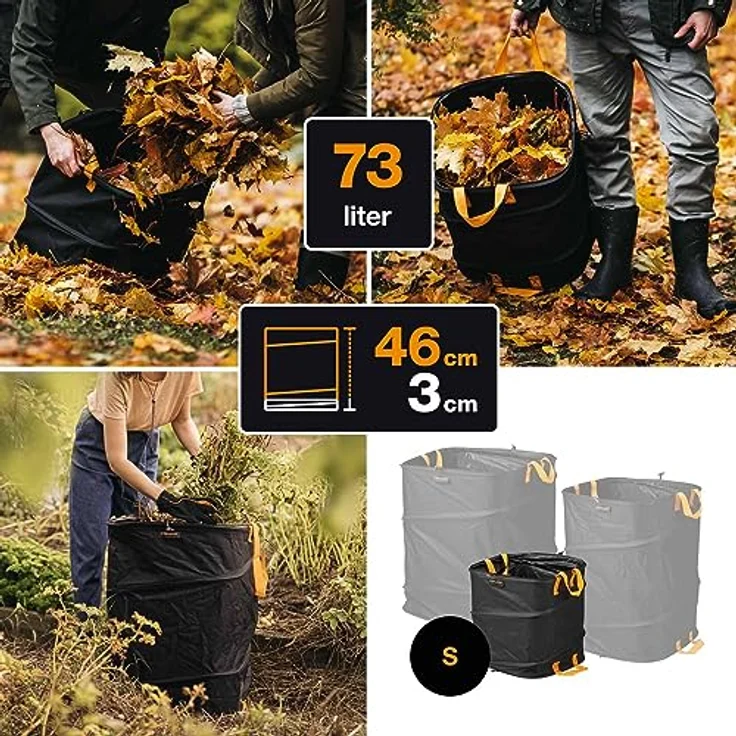 Fiskars PopUp-Gartensack mit Griffen, Platzsparend faltbar, Fassungsvermögen: 73 L, Höhe: 46 cm, Breite: 40 cm, Schwarz-Orange, Ergo, 1028371 – Bild 2