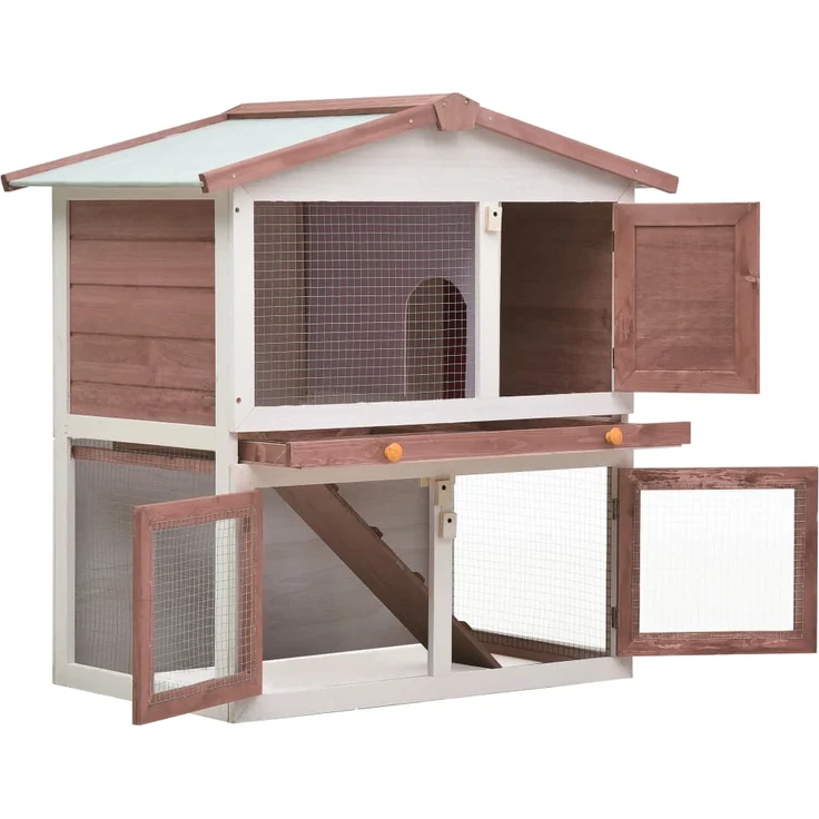 vidaXL Kaninchenstall 3 Türen Braun Holz – Bild 2