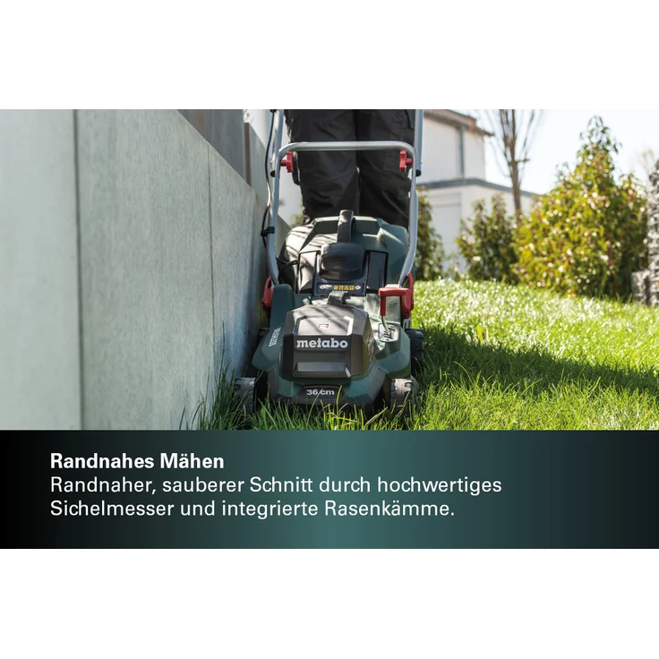 Metabo Akku Rasenmäher RM 36-18 LTX BL 36 (2x 18 Volt Li-Ion für Grundstücken bis 350 m², Schnittbreite: 36 cm, Mulchfunktion, bürstenloser Motor) ohne Akku und Ladegerät, im Karton – Bild 6