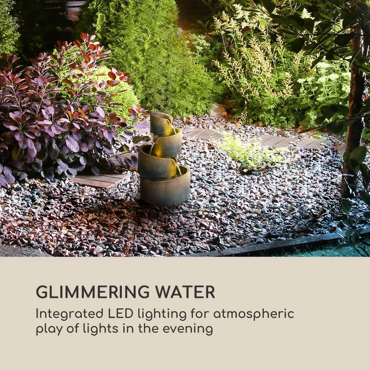 Mantua Kaskadenbrunnen Solarbrunnen Gartenbrunnen 4 Stufen Akkubetrieb 2,8W Solarpanel LED – Bild 8