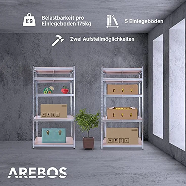 2x Schwerlastregal 875kg Kellerregal Lagerregal Steckregal 180x75x45cm Regal 2er - verzinkt – Bild 3