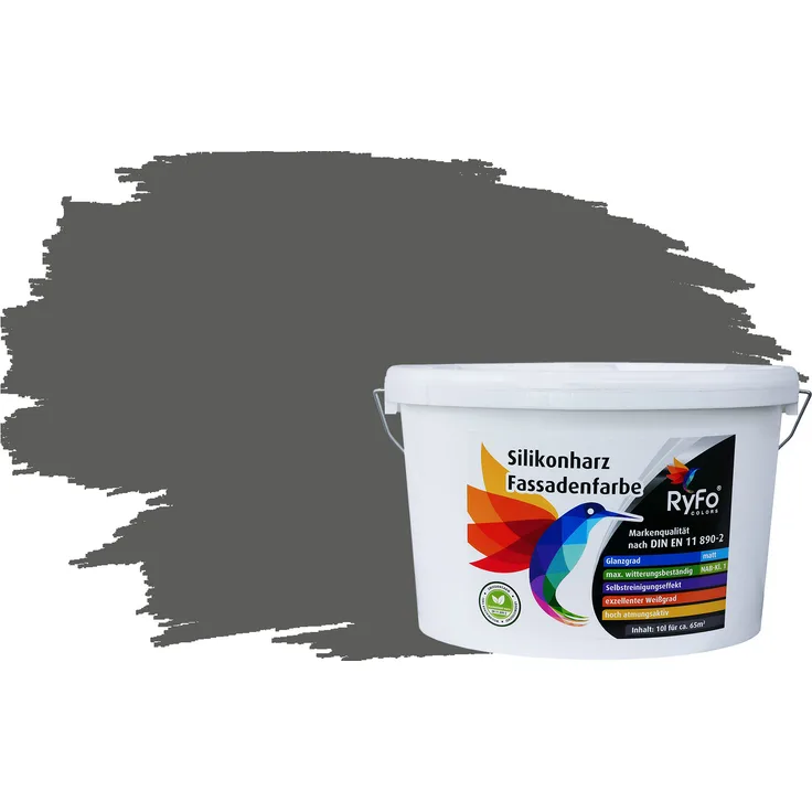RyFo Colors Silikonharz Fassadenfarbe Lotuseffekt Trend Dunkelgrau 10l - bunte Fassadenfarbe, weitere Grau Farbtöne und Größen erhältlich, Deckkraft Klasse 1