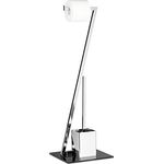 Relaxdays WC Garnitur GLASS H x B x T: 77 x 25 x 25 cm Toilettenpapierhalter aus Glas und Metall in Edelstahl-Optik mit Klobürste als Klopapierhalter freistehend WC Bürstengarnitur, silber-schwarz