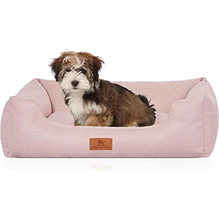 Knuffelwuff Hundebett Emma aus Velours mit feinem Handwebcharakter in Pastellfarben M-L 85 x 63cm Rosa – Bild 1