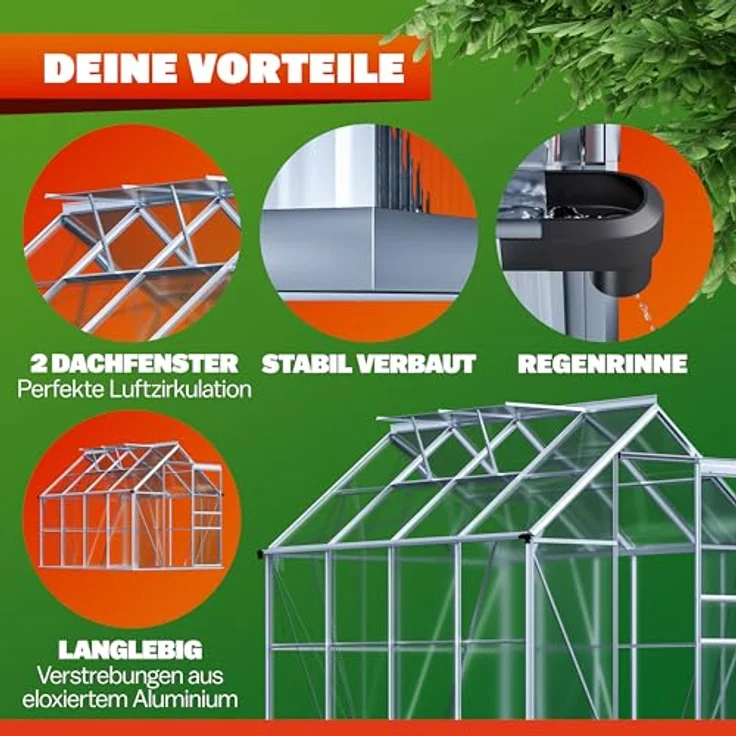 GARDEBRUK® Gewächshaus Aluminium 4,8m² 250x190cm, inkl. 2 Dachfenster, stabil und wärmedämmend für Pflanzenanbau und Aufzucht, 7,63m³ – Bild 2