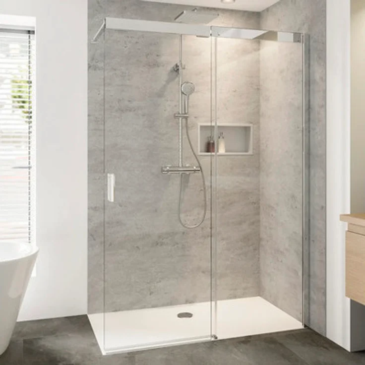 Breuer Walk In mit Gleittür Panorama 120 cm Chrom Klarglas Soft-Close Rechtsanschlag