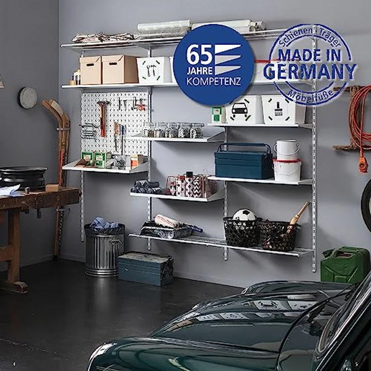 Element System DIY Element System HEIMWERKER ORGANIZER 2 – Metall-Werkzeugwand mit 2 Stahl-Lochplatten (800 x 200 mm), weiß, inkl. 29-teiligem Set von Halterungen und Montagematerial – Bild 2