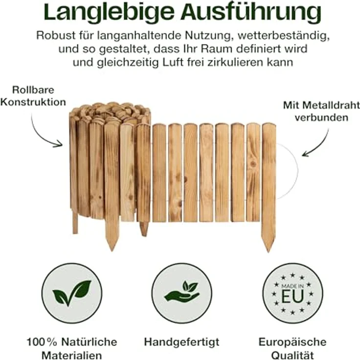 Creative Home Rasenkante Beeteinfassung Holz 200 x 10 cm, geflammt, robuste Kiefernholz-Konstruktion, witterungsbeständig – Bild 4