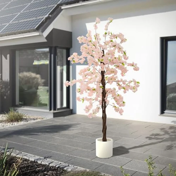 ML-Design Künstlicher Kirschblütenbaum 210 cm Rosa, mit stabiler Naturholzstamm und inkludiertem Topf – Bild 8