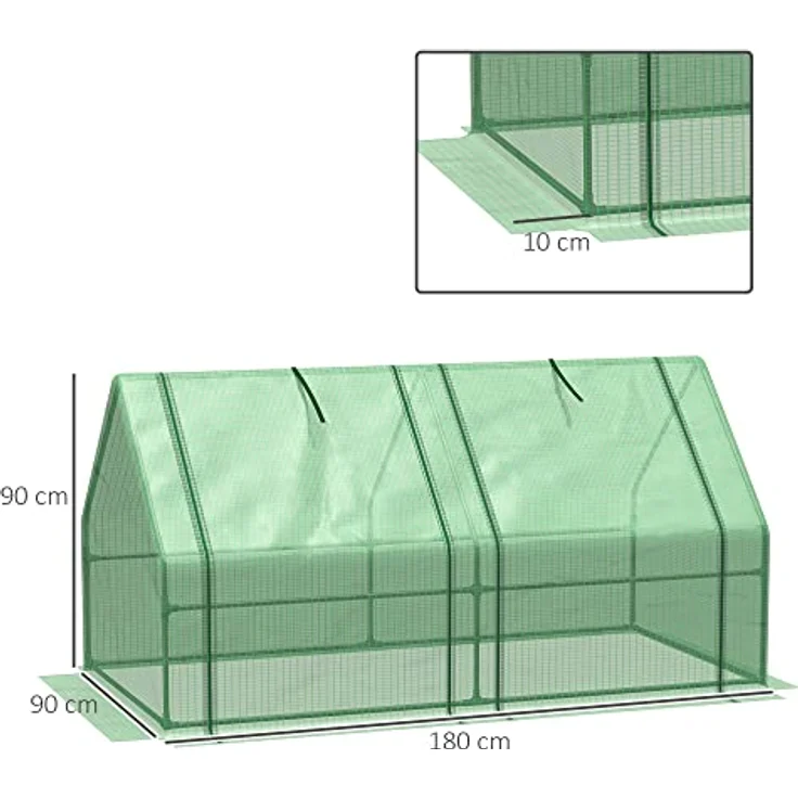 Outsunny Mini Gewächshaus Foliengewächshaus mit 2 Rollfenster, Wetterbeständige Frühbeet für Garten, Balkon, PE Folie, Stahl, Grün, 180 x 90 x 90 cm – Bild 3