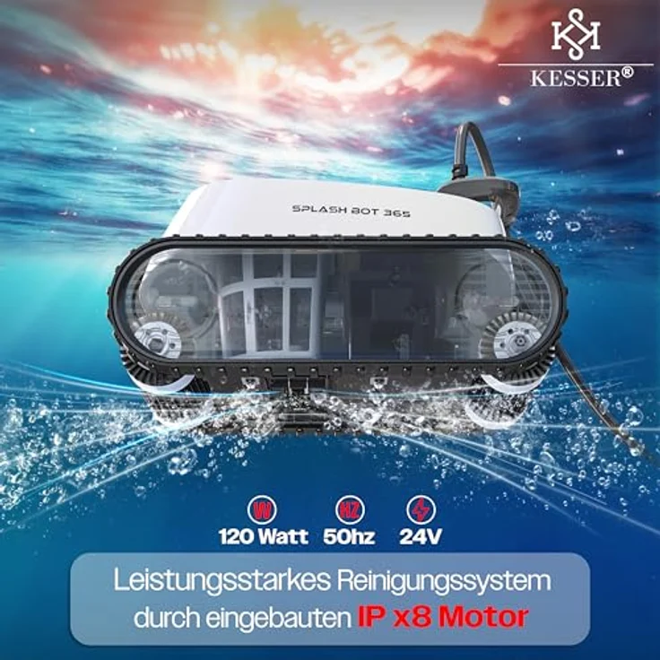 KESSER® Poolroboter für Boden und Wand | Poolsauger bis 100m² Pools & eine leistungsstarke Reinigung | Vollautomatischer Poolreiniger mit App-Funktion und Klettermechanismus, blau – Bild 6