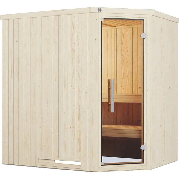 weka Sauna Element-Ecksauna VARBERG 1 Trend, Graphit-Optik Ganzglastür, Premium-Edelstahlgriffe