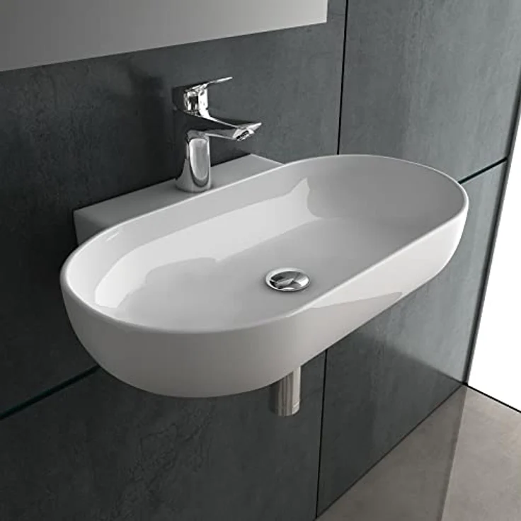 Alpenberger Waschbecken Gäste WC | Aufsatzwaschbecken Oval | Hängewaschbecken Breit | Handwaschbecken mit Nano | Gästewaschbecken zur Wandmontage (WB-546) – Bild 2