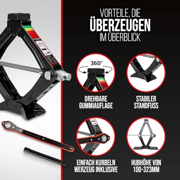 HEYNER Ultra Lift XS PRO Scherenwagenheber + Ratsche Kurbel + Gummiauflage 0,8t inkl. Tasche, pulverbeschichtet (100-323mm Hubhöhe) – Bild 2