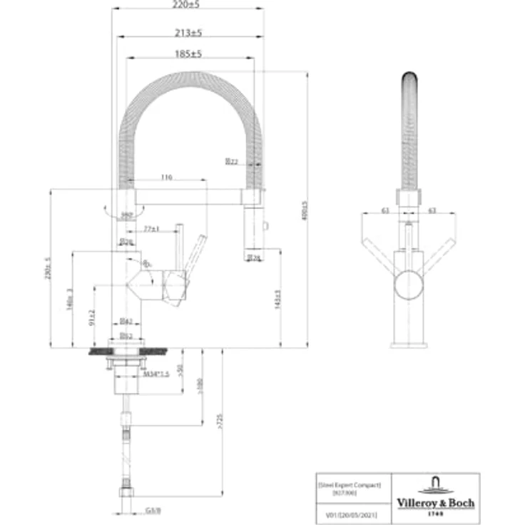 Villeroy & Boch Steel Expert Compact 92730006, Hochdruck Küchenarmatur in Matt Black mit ausziehbarer Brause und 360° Schwenkbereich – Bild 7