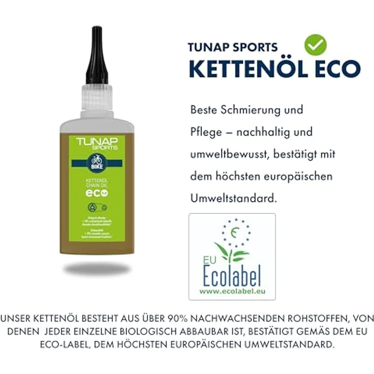 TUNAP SPORTS Kettenöl eco - 100 ml Tropfflasche, biologisch abbaubar, Leichtläufige Langzeit-Schmierung, über 90% nachwachsende Rohstoffe, E-Bike Ready, Made in Germany – Bild 2