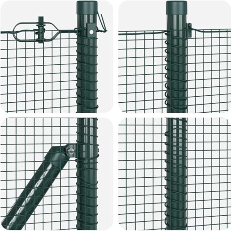 vidaXL Gartentor Schweißdrahtzaun, 0,4 x 10 m mit 7 Flanschpfosten, grün, Stahl, rostbeständig, inklusive Montagematerial – Bild 8