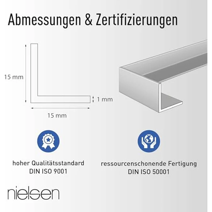 nielsen Aluminium Winkelprofil Natur (Pressblank) 1000x15x15 mm, gleichschenklig, 1 mm stark, Eckschutzprofil, Made in Germany – Bild 4
