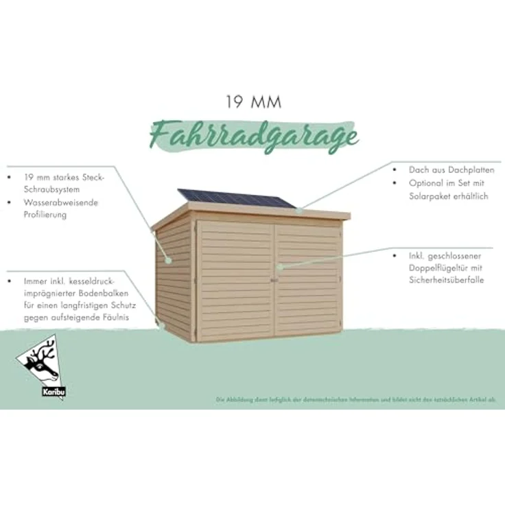 CHILLROI® Karibu Fahrradgarage aus nordischer Fichte für 4 Fahrräder – Wetterfest, 4,6 m² Grundfläche, inkl. Halterungen & Aufbauzubehör – Terragraue-Optik – Bild 4