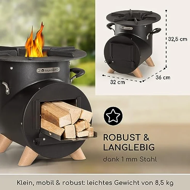Blumfeldt Feuerstelle mit Grillrost, Feuerschale-Set für Terrasse & Camping, L-Form Feuerschalen mit Holzstand, rostfrei und wetterfest – Bild 5