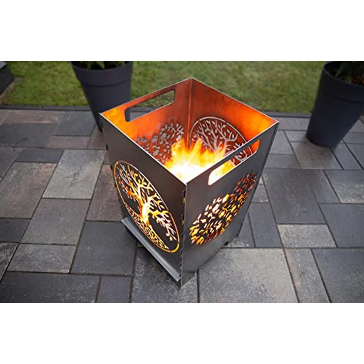 tuning-art FK01 Feuerkorb Feuertonne Feuerschale Steckbar Groß 50x30x30, Herz 45L, Stahl Rostpatina – Bild 2