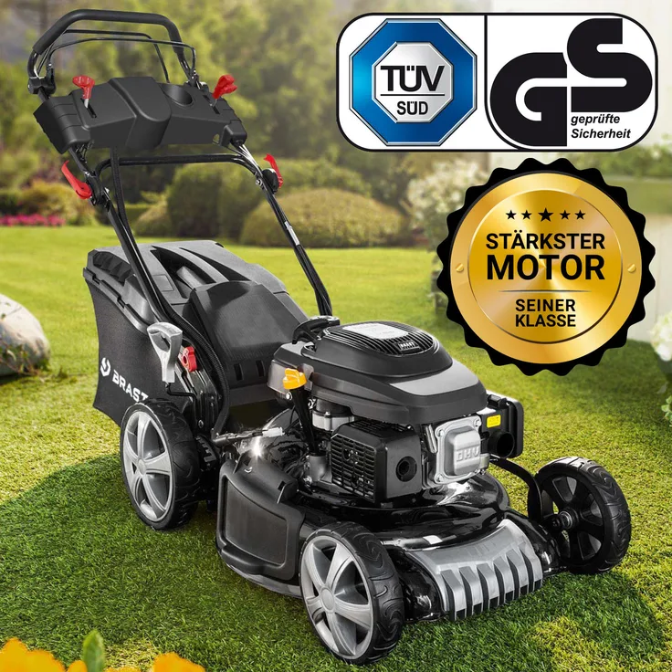 Brast Benzin Rasenmäher 19224 ESTART Speed, Elektrostart, 48cm Schnittbreite, 5,2kW Motor, 60L Fangkorb, Stahlgehäuse, Schwarz