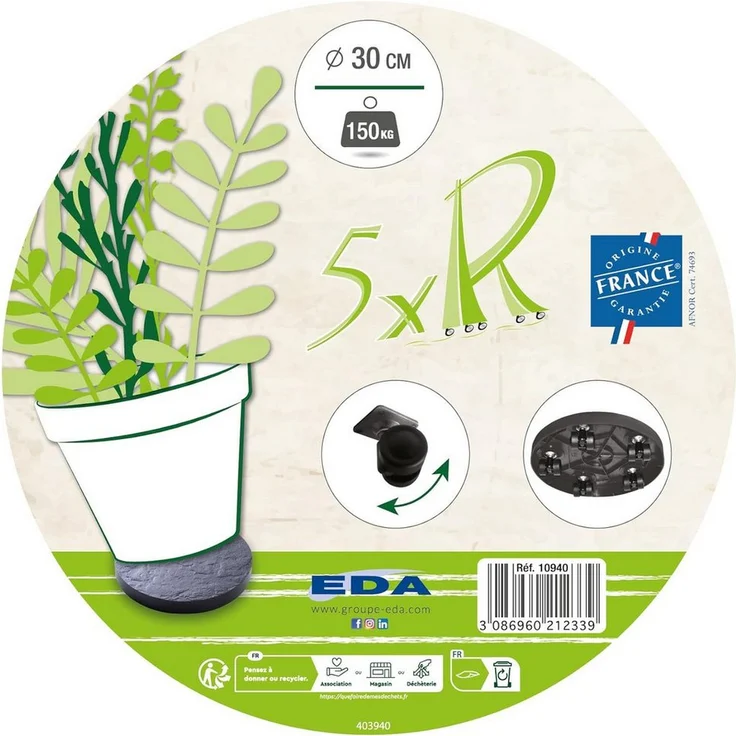 Hossi's Wholesale Pflanzenroller EDA 10940 G.ARD SX4, Halterung für Blumentopf 30 cm, robust und max. 150 kg Tragfähigkeit, steinähnliches Design – Bild 1