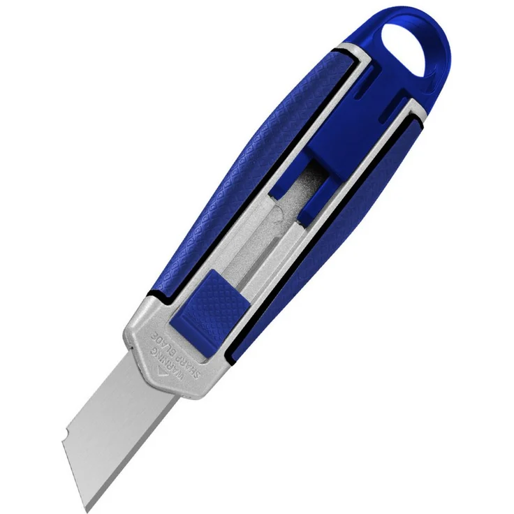 WESTCOTT Cutter E-84045 00, Sicherheits-Cutter mit automatischem Klingenrückzug, schwarz/blau/silber