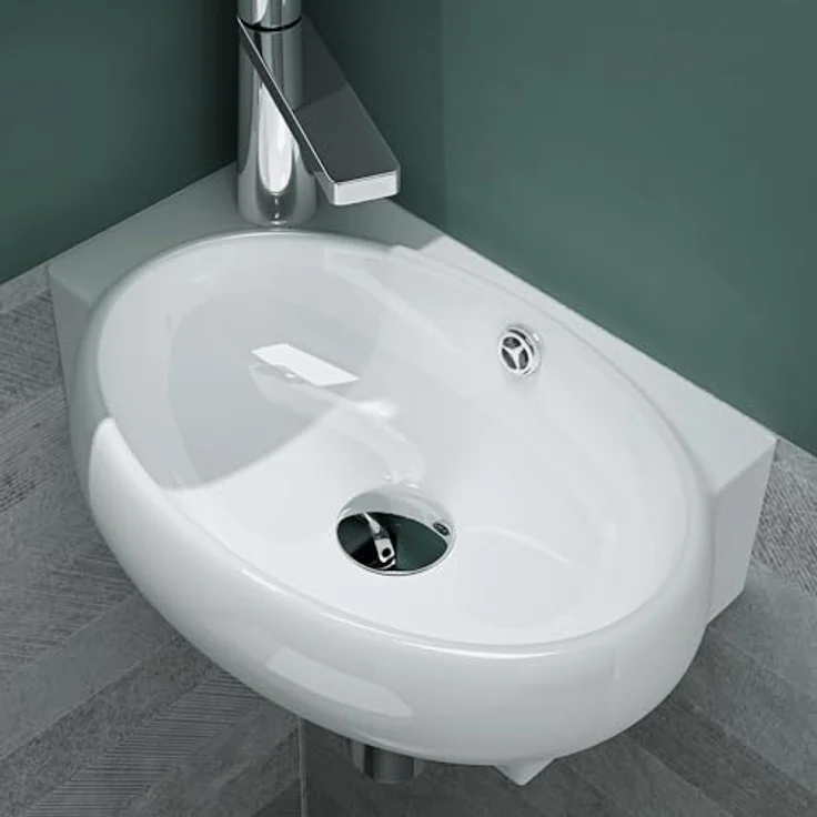 Mai & Mai Aufsatzwaschbecken Hängewaschbecken aus Keramik mit Nano-Beschichtung, Br001R, rechteckige Form, weiß - Preisvergleich – Bild 2