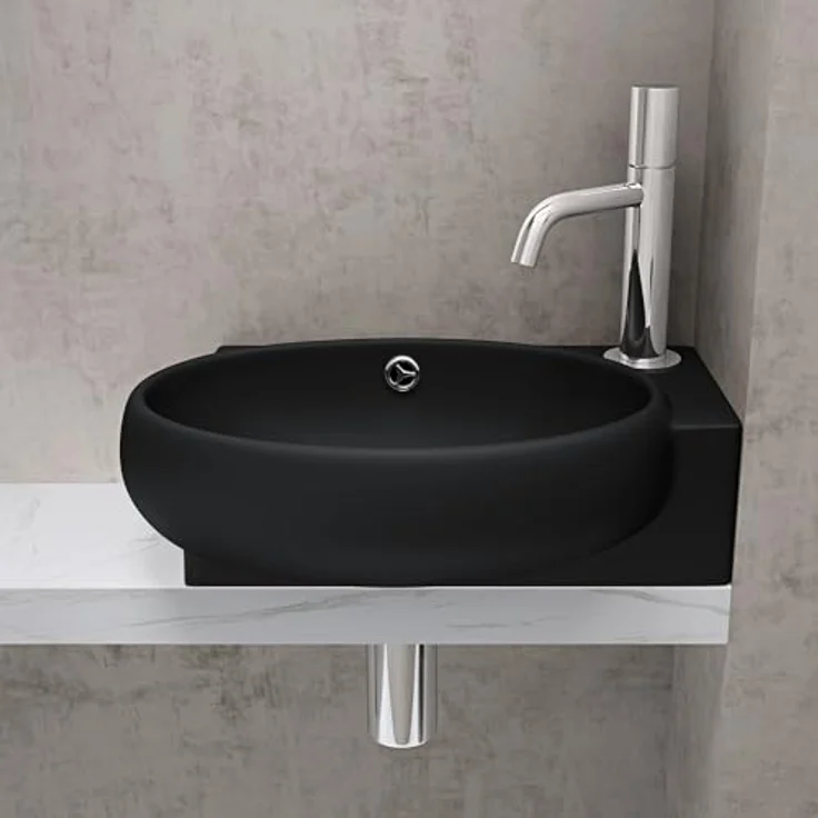 doporro Waschbecken Waschschale Keramik Wandmontage Brü001, Hängewaschbecken mit Lotus-Effekt, weiß – Bild 4