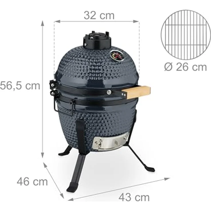 Relaxdays Kamado-Grill, Keramikgrill (260 mm) mit präziser Temperaturregelung, integrierten Thermometer und geringen Kohlebedarf – Bild 4
