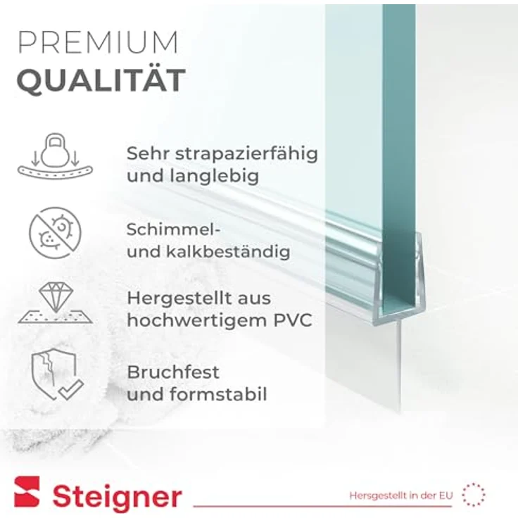 STEIGNER Duschtürdichtung UK10, 90 cm gerade Dichtung für Eckeinstieg und Fünfeckdusche, 6-8 mm Glasdicke, transparent, 100% wasserdicht, langlebig, schimmelbeständig – Bild 3
