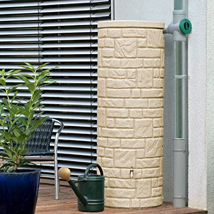 Prosperplast Regentonne Arcado 360 Liter Sandstein, UV- und witterungsbeständig, kindersicherer Deckel – Bild 3