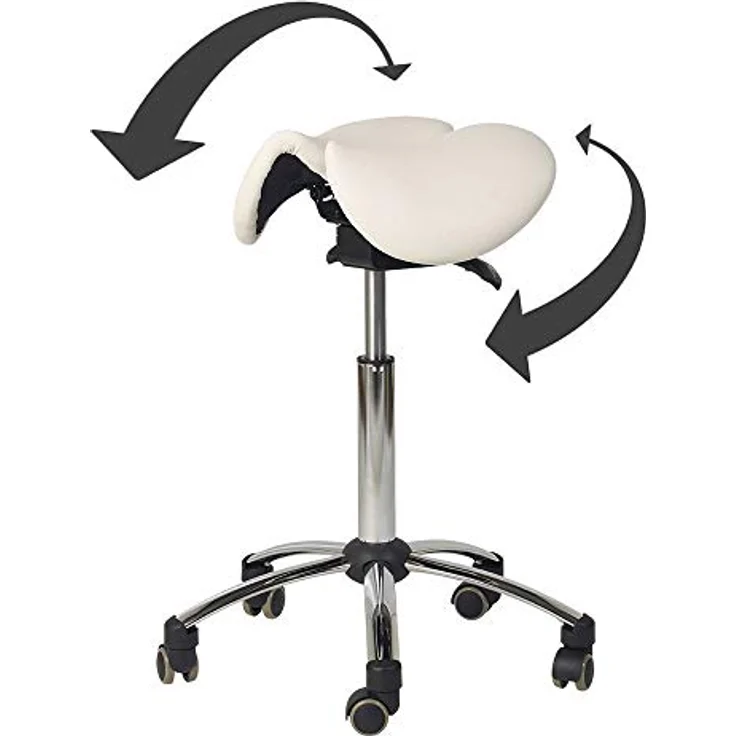 Teqler Sattelhocker weiß, 2-fach verstellbar mit stufenloser Höhenverstellung von 58-80 cm und federnd gelagerter Sattelfläche – Bild 2