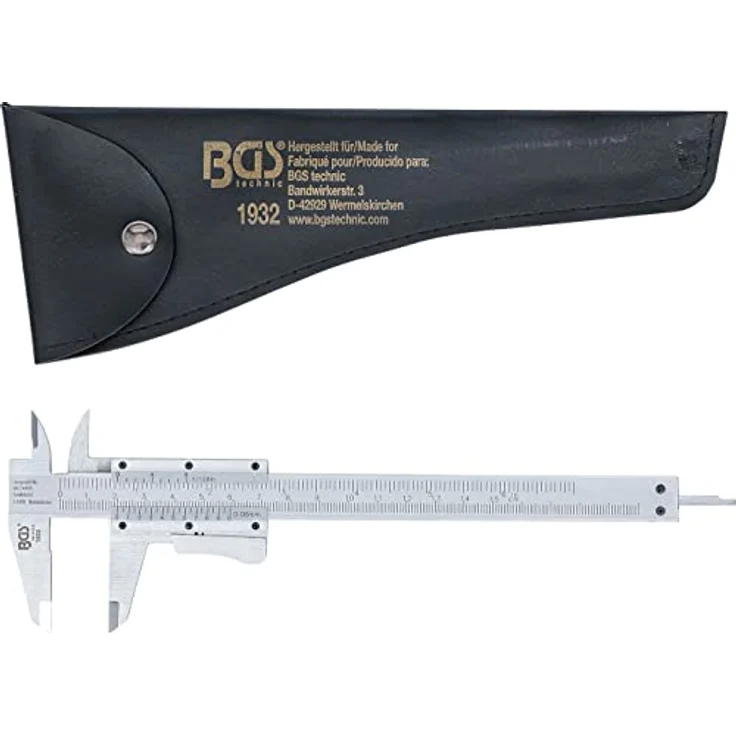 BGS TECHNIC Präzisions-Messschieber 0-150 mm, Nonius 1/20 mm für Innen-, Außen- und Tiefenmessung, verchromt, in Kunstledertasche – Bild 4