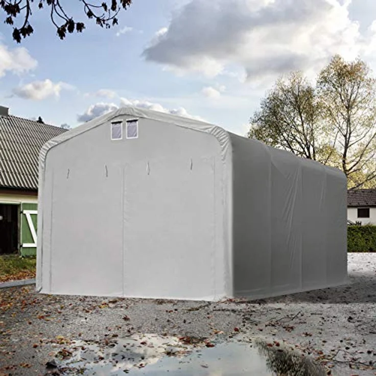 TOOLPORT Wikinger Zeltgarage 5x8 m, stabile Lagerzelt Carport mit 4,1x2,5 m Torgröße für Boote, Wohnmobile und Traktoren, grau – Bild 2