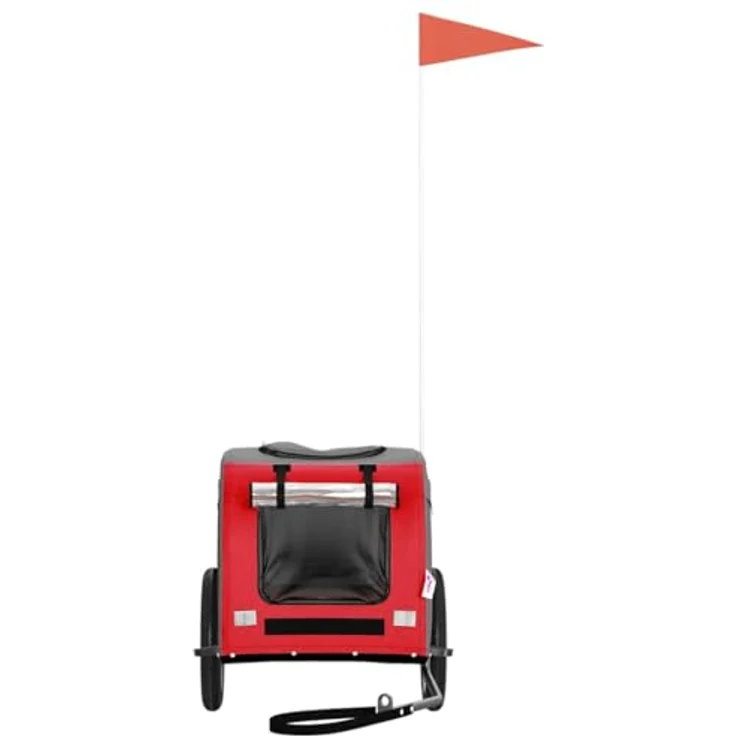 vidaXL Hunde-Transportbox Fahrradanhänger, rot und grau, Oxford-Gewebe, Eisen, 124 x 53 x 53 cm, max. Belastbarkeit 30 kg – Bild 5