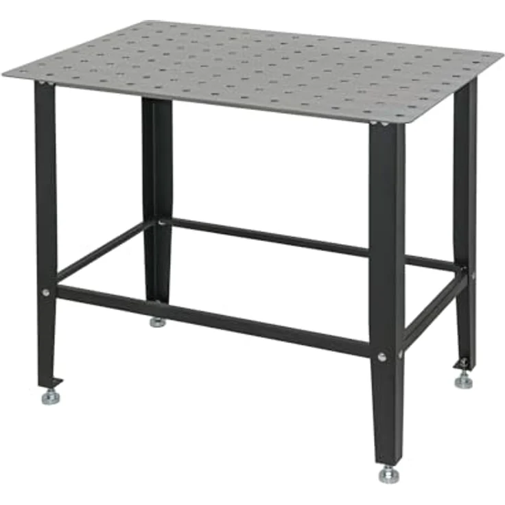 TRUTZHOLM Schweißtisch 91,5 x 61 x 80 cm, pulverbeschichtet, rostfrei, mit 3 mm galvanisch verzinkter Lochplatte und D16 Lochsystem, Tragkraft 200 kg, höhenverstellbare Füße, mattschwarz – Bild 1