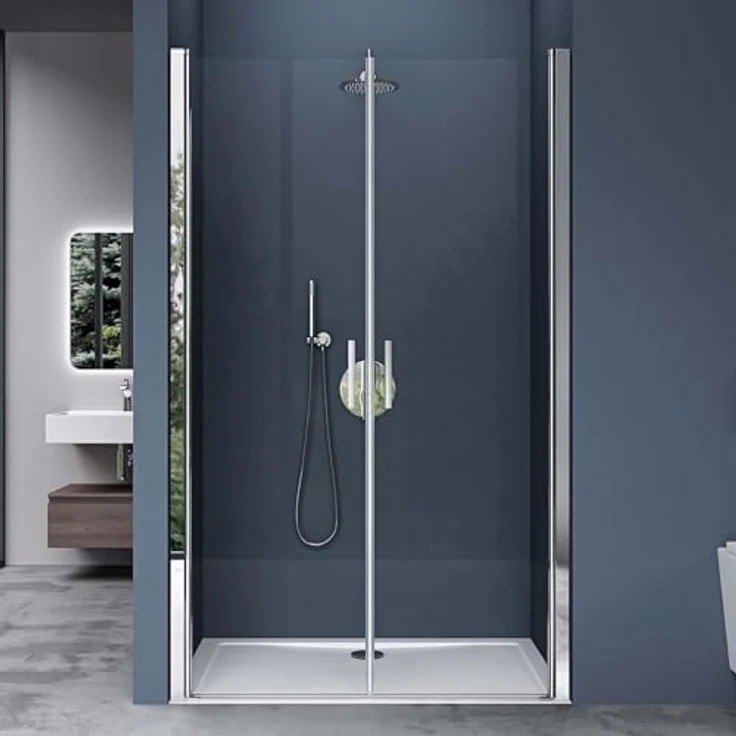 doporro Nischentür Duschtür 140x195cm, Duschkabine mit 6mm ESG-Sicherheitsglas und NANO-Beschichtung, Doppeldrehtür mit Hebe-/Senkmechanismus – Bild 1
